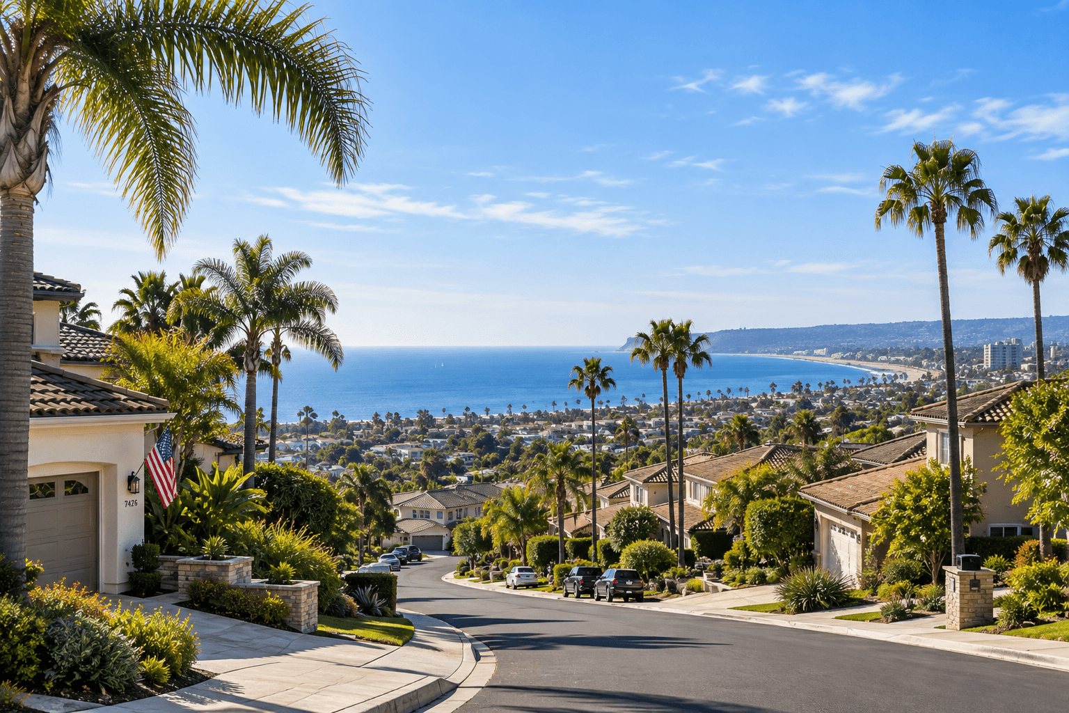 Hillside San Diego County neighborhood overlooking the coastline