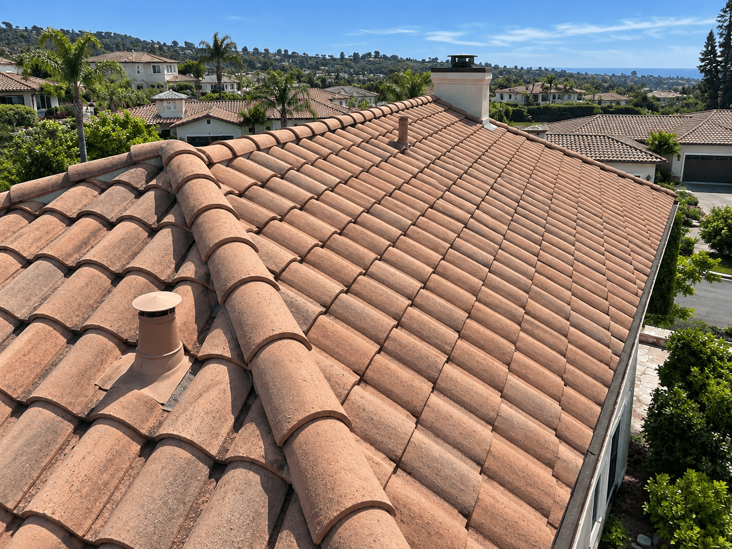 Clean tile roof after WashCraft soft-wash service